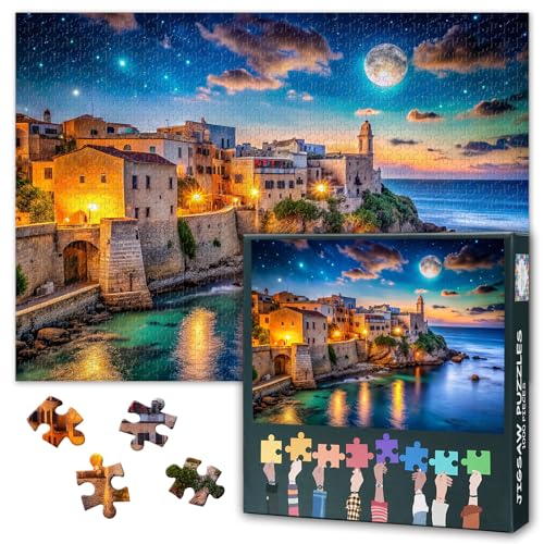 Sommernacht Landschaft Jigsaw Puzzles 1000 Stücke für Erwachsene Lsland Puzzles Jugendliche Familie Herausforderung Spiel Geeignet für Spiel Nächte Lustig Herausfordernd Größe: 70x50cm von TISHIRON