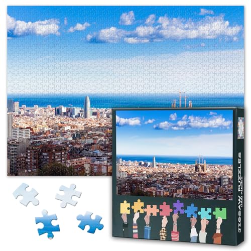 Spanien 1000-teiliges Puzzle für Erwachsene, Puzzles 1000 Teile, schwieriges und herausforderndes Puzzle mit der Skyline von Barcelona, 27,5 x 19,7 Zoll, Familien & Wohnkultur (Stadtbild-Serie) von TISHIRON