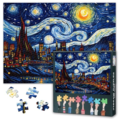 Stadt der Sterne bei Nacht Puzzle, 1000-teiliges Puzzle für Erwachsene, Straßenlandschaft der Kleinstadt Puzzles, anspruchsvolle Puzzles, Geschenk zur Wohnraumdekoration 27 x 20 inch Stadt der Sterne bei Nacht Puzzle, 1000-teiliges Puzzle für Erwachsene, Straßenlandschaft der Kleinstadt Puzzles, anspruchsvolle Puzzles, Geschenk zur Wohnraumdekoration 27 x 20 inch von TISHIRON