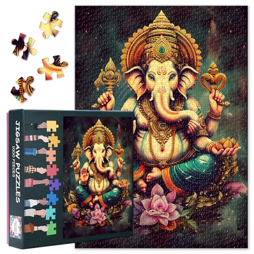 Steckpuzzle 1000 Teile Ganesha Indische Mythologie Kunst Auswaschbeständige Farben Geschenkqualität 27,5x19,7 Zoll von TISHIRON