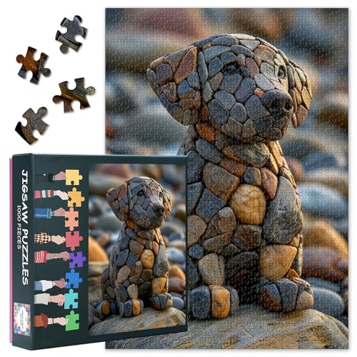 Stone Art Puzzles für Erwachsene 1000 Stück, Hund aus Steinen am Strand Puzzle, unmöglich 1000 Stück Puzzles für Home Wall Decor, 50x70 cm von TISHIRON