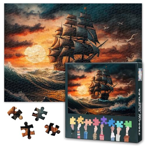 Sturmische Überfahrt 1000 Teile Segelschiff Puzzle Gewittrige Sonnenuntergang Seelandschaft Kunst für Erwachsene 27,5x19,7 Zoll Sturmische Überfahrt 1000 Teile Segelschiff Puzzle Gewittrige Sonnenuntergang Seelandschaft Kunst für Erwachsene 27,5x19,7 Zoll von TISHIRON