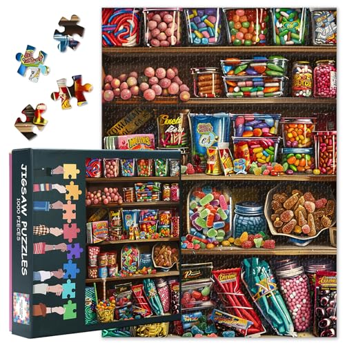 Süßigkeiten Puzzle 1000 Teile Erwachsene - Bunte Bonbons & Dessert Kunst, Vibrantes Premium Puzzle mit 70x50 cm Motiv von TISHIRON