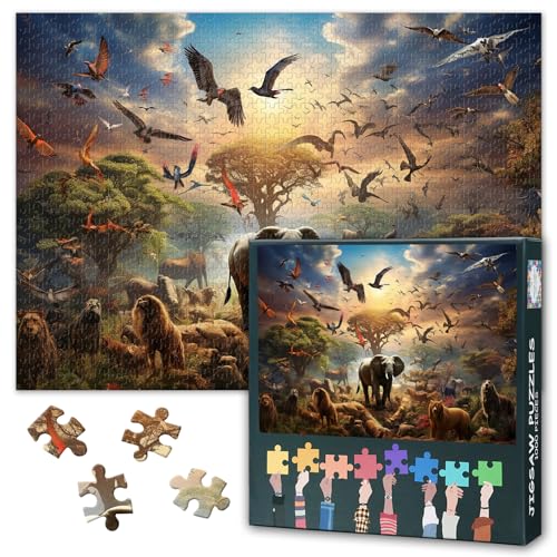 Tier-Collage-Spiele – 1000-teiliges Puzzle für Erwachsene – Tierparadies – herausfordernde und dennoch entspannende Aktivität für Spielabende – Fertige Größe: 70 x 50 cm von TISHIRON
