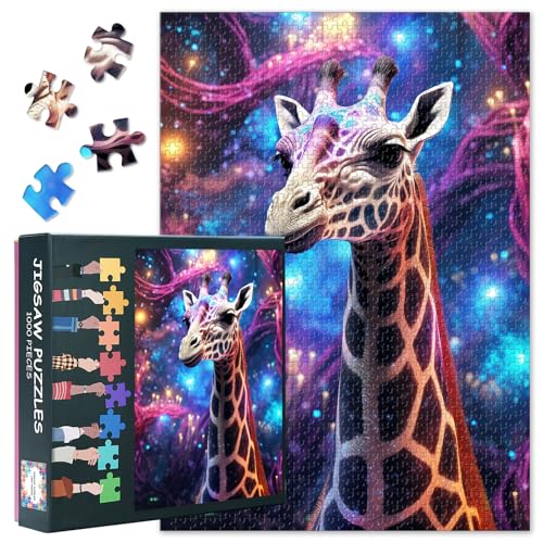 Tier-Puzzles 1000 Teile, Giraffe mit bunten Flecken Puzzle für Erwachsene 1000 Teile, Baumhaus-Puzzles, 50 x 70 cm von TISHIRON