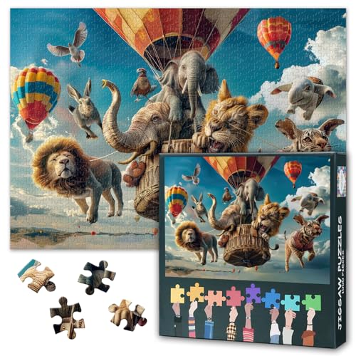Tierpuzzles, Heißluftballon-Puzzle für Erwachsene, 1000 Teile, unmögliche Harte schwierige herausfordernde Puzzles für Erwachsene, Elefanten-Löwe, 1000 Teile, Puzzle für Erwachsene, 50,8 x 68,9 cm Tierpuzzles, Heißluftballon-Puzzle für Erwachsene, 1000 Teile, unmögliche Harte schwierige herausfordernde Puzzles für Erwachsene, Elefanten-Löwe, 1000 Teile, Puzzle für Erwachsene, 50,8 x 68,9 cm von TISHIRON