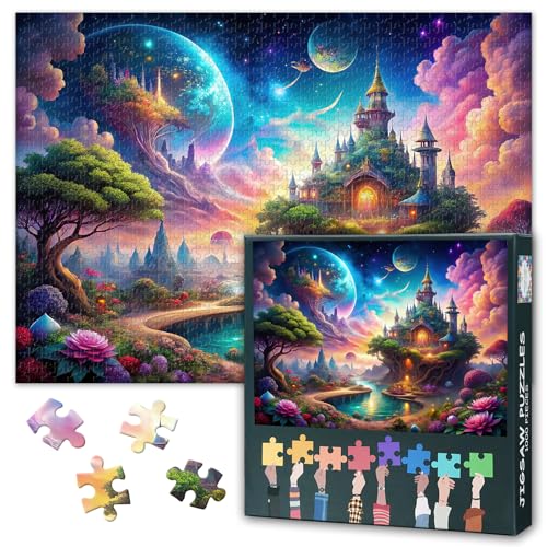Traum Schloss Puzzle Puzzles 1000 Stücke für Erwachsene Fantasy Kunst Landschaft herausfordernde Puzzles Geeignet für Spiel Nächte für Erwachsene Teens Bildungsspielzeug Größe: 70x50cm von TISHIRON