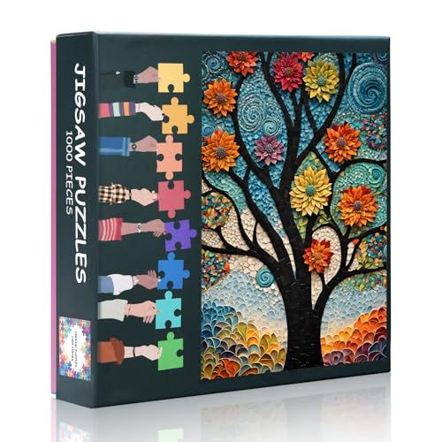 Tree Impossible Puzzles für Erwachsene, 1000 Teile, Baum des Lebens, hart, schwierig, Puzzle, Kunstmalerei, bunte Blume, herausfordernde Puzzles für Erwachsene als Heimdekoration (69,8 x 50 cm) von TISHIRON