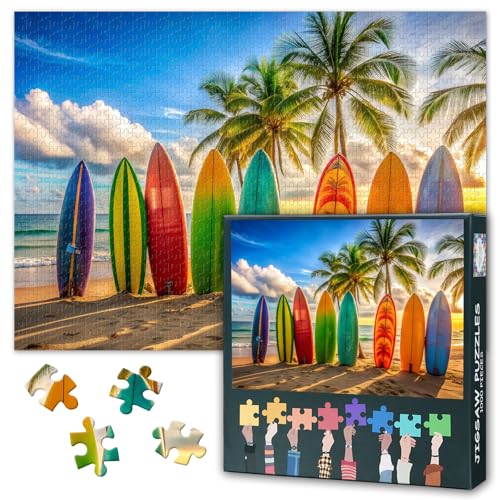 Tropenstrand Puzzle 1000 Teile Erwachsene - Sonnenuntergang mit Surfbrettern & Palmen, Vibrantes Premium Puzzle 70x50 cm Tropenstrand Puzzle 1000 Teile Erwachsene - Sonnenuntergang mit Surfbrettern & Palmen, Vibrantes Premium Puzzle 70x50 cm von TISHIRON