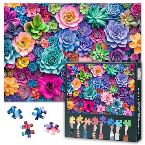 Tropisches Sukkulenten Puzzle 1000 Teile - Farbenfrohe Kakteen Kunst, Premium Puzzle für Erwachsene - 27.5x19.7 Zoll von TISHIRON