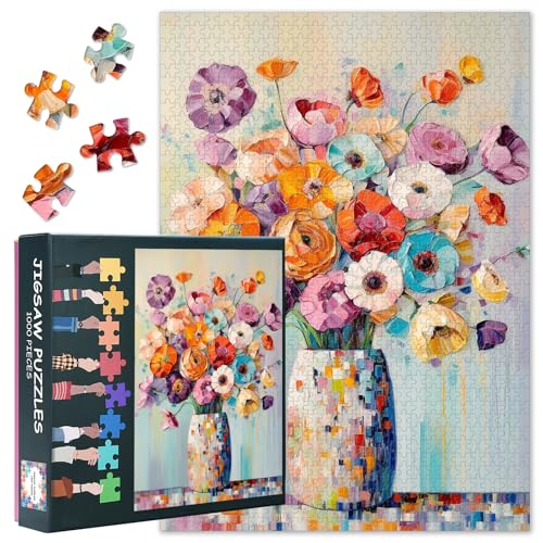 Vase Puzzles – 1000-teiliges Puzzle für Erwachsene, farbenfrohe, blühende Blumenpuzzles für Erwachsene (70 x 50 cm), Familienspielabend & Wohnkultur (Blumenserie) von TISHIRON
