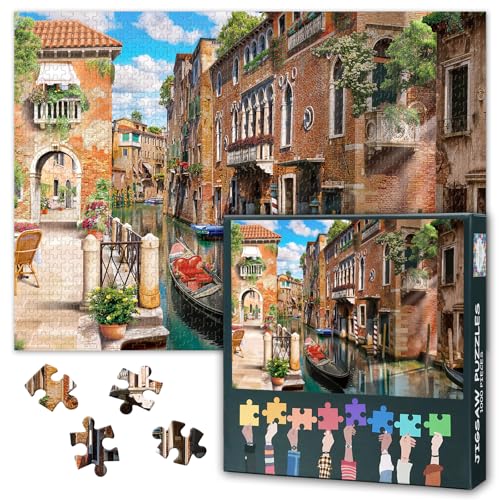 Venedig Herausfordernde 1000-teiliges Puzzles für Erwachsene - 70 x 50 cm Schwierige Puzzle Italien Stadt Kunst, Familie pädagogische Spiele & Home Decor Geschenk von TISHIRON