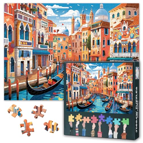Venedig Urban Landscape 1000 Stück Puzzle für Erwachsene: Bunte Haus - Puzzles für Erwachsene 1000 Stück mit Langlebigen Stücke Familie Bindung & Stressabbau 70 * 50cm von TISHIRON