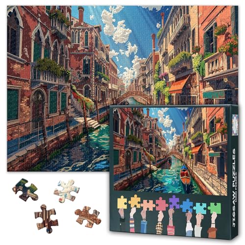Venedig Wasser Stadt Puzzle Puzzles 1000 Stücke für Erwachsene Venedig Puzzle Herausfordernde Puzzles Geeignet für Spielnächte für Heimschlafzimmer Flur Dekoration Größe: 70x50cm von TISHIRON