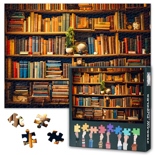 Vintage Bibliothek Puzzle 1000 Teile - Bücherregal im Retro-Stil, 50x70 cm Detailreiches Kunstpuzzle für Wanddekoration & Entspannung von TISHIRON