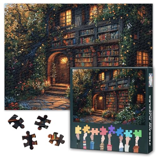 Vintage Buchhandlung Puzzles für Erwachsene 1000 Stück, Bibliothek herausfordernde Puzzle Erwachsene 1000 Teile, 70 x 50 cm Puzzle-Spiel für Frauen Home Decoration (Bücher & Blumen Serie) von TISHIRON