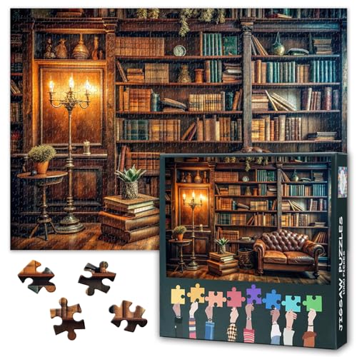Vintage Bücherregal Puzzles für Erwachsene - Puzzles 1000 Teile Erwachsene, 70 x 50 cm Bibliothek und Bücher Kunst schwierig und Herausforderung Puzzle-Spiel für Wohnzimmer Wanddekoration von TISHIRON