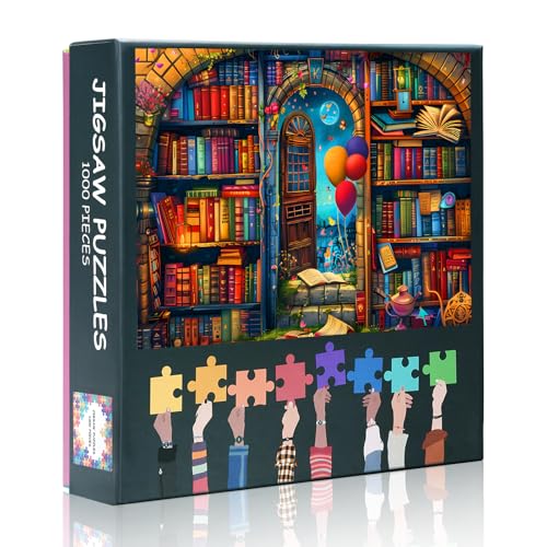 Vintage-Puzzle, Fantasy-Buch, Hausgemälde, Puzzle-Spiel-Set, 1000 Teile, Erwachsenen-Puzzles für Jungen, Mädchen, Puzzle, Geschenke, buntes Buch, Ballon, Bibliotheksmuster, Puzzle Vintage-Puzzle, Fantasy-Buch, Hausgemälde, Puzzle-Spiel-Set, 1000 Teile, Erwachsenen-Puzzles für Jungen, Mädchen, Puzzle, Geschenke, buntes Buch, Ballon, Bibliotheksmuster, Puzzle von TISHIRON