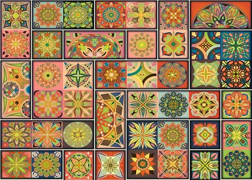 Vintage-Puzzles für Erwachsene, 1000 Teile, farbenfrohes Patchwork-Puzzle mit 1000 Teilen, nahtloses Muster mit dekorativen Mandalas, 50x70 cm Vintage-Puzzles für Erwachsene, 1000 Teile, farbenfrohes Patchwork-Puzzle mit 1000 Teilen, nahtloses Muster mit dekorativen Mandalas, 50x70 cm von TISHIRON