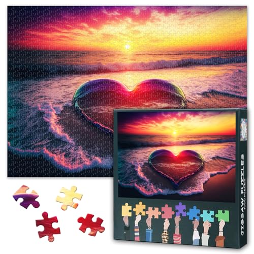 Warme Farben der Liebe – Puzzles für Erwachsene, 1000 Teile, Herzform am Strand bei Sonnenuntergang, 1000-Teile-Puzzle, Unmögliche Puzzles, 50x70 cm Warme Farben der Liebe – Puzzles für Erwachsene, 1000 Teile, Herzform am Strand bei Sonnenuntergang, 1000-Teile-Puzzle, Unmögliche Puzzles, 50x70 cm von TISHIRON