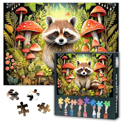 Waschbär-Puzzle 1000 Teile - Detailreich Niedliches Tierporträt, 50x70 cm Anspruchsvolles Premium Puzzles für Erwachsene Wanddekoration Geschenk von TISHIRON
