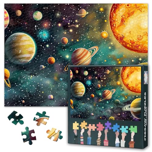Weltraum Puzzle 1000 Teile für Erwachsene - Planetensystem & Kosmische Nebel, Astronomie Kunst für Raumfahrtfans, Premium Puzzle 70x50 cm von TISHIRON