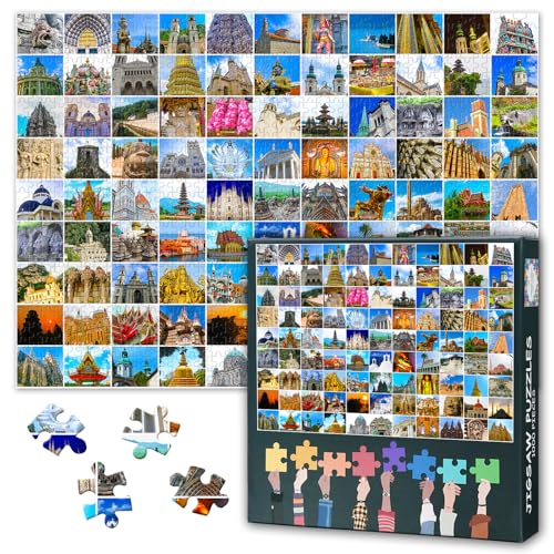 Weltreligionen Puzzle 1000 Teile für Erwachsene - Sakrale Monumente & Spirituelle Collage | Premium Kulturerbe Puzzle 70x50 cm von TISHIRON