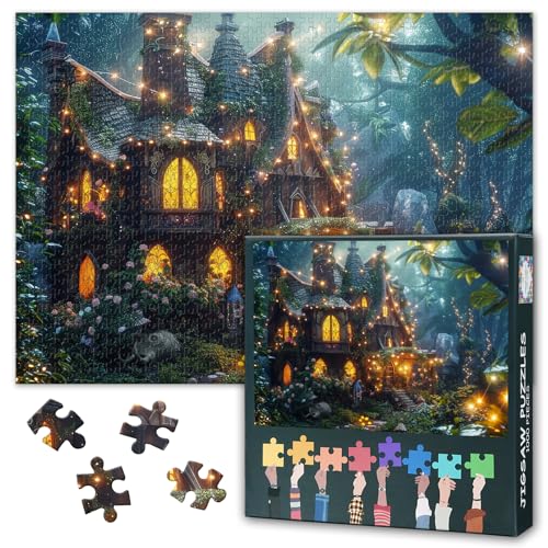 Whimsical Cottage Puzzles 1000 Stück Magical Forest Jigsaw Puzzles Für Erwachsene Dekompressionspuzzle Für Erwachsene Home Decoration Herausfordernde Puzzle Geschenke Spiel Nächte 70cmx50cm von TISHIRON