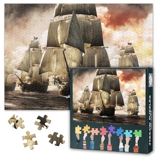 Wikinger Schiff Erwachsenen Puzzles 1000 Blöcke, Raiders Piraten-Schiff-Puzzle, Segelschiff Erwachsenen-Puzzle, Puzzles Spiele oder Spielzeug für ältere Freunde 50X70CM von TISHIRON
