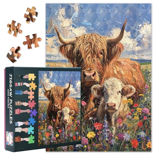 Wildblumen-Feld-Puzzle, 1000 Teile für Erwachsene, Hochlandkuh-Puzzle, Hochlandkuh mit ihrem Kalb, Puzzles für Erwachsene, 1000 Teile, unmögliches Puzzle für Erwachsene, 50,8 x 68,9 cm Wildblumen-Feld-Puzzle, 1000 Teile für Erwachsene, Hochlandkuh-Puzzle, Hochlandkuh mit ihrem Kalb, Puzzles für Erwachsene, 1000 Teile, unmögliches Puzzle für Erwachsene, 50,8 x 68,9 cm von TISHIRON