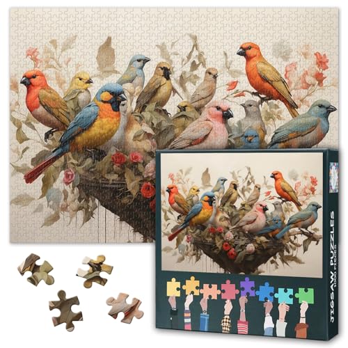 Wildlife Puzzle 1000 Teile - Papagei mit exotischen Blumen, 50x70 cm anspruchsvolles Tier-Motiv für die Feiertage Puzzle für Erwachsene zur Entspannung von TISHIRON