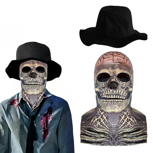 TISMHGKU Halloween Totenkopf Maske, Gruselig Vollkopf Skelett Maske mit Hut, Gehirnblumen Totenkopfmaske für Erwachsene, Horror Halloween Kostüm Deko für Herren for carnival cosplays festivals TISMHGKU Halloween Totenkopf Maske, Gruselig Vollkopf Skelett Maske mit Hut, Gehirnblumen Totenkopfmaske für Erwachsene, Horror Halloween Kostüm Deko für Herren for carnival cosplays festivals von TISMHGKU