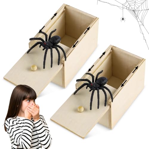 TISMHGKU Holz Streich Spinne Box, 2 Stück Spinnen Prank Box, Halloween Überraschungsbox für Kinder und Erwachsene TISMHGKU Holz Streich Spinne Box, 2 Stück Spinnen Prank Box, Halloween Überraschungsbox für Kinder und Erwachsene von TISMHGKU