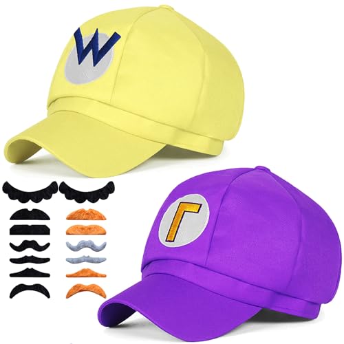TISOSO Teens Super Bros Hüte mit Schnurrbart für Erwachsene, Cosplay, Halloween, 57 - 59 cm, Violett und Gelb TISOSO Teens Super Bros Hüte mit Schnurrbart für Erwachsene, Cosplay, Halloween, 57 - 59 cm, Violett und Gelb von TISOSO