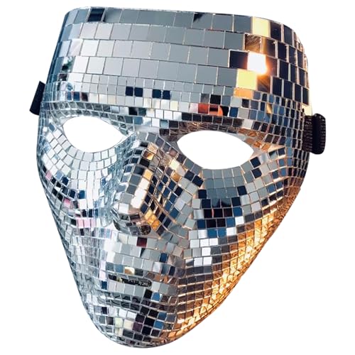 TITA-DONG Funkelnde Disco-Maske für Erwachsene, Party-Disco-Glitzermaske, Halloween-Maske, Maskerade-Spiegelmaske, Halloween-Gesichtsabdeckung für Damen und Herren, DJ, Bühne, Bar, Party,(Silber) von TITA-DONG