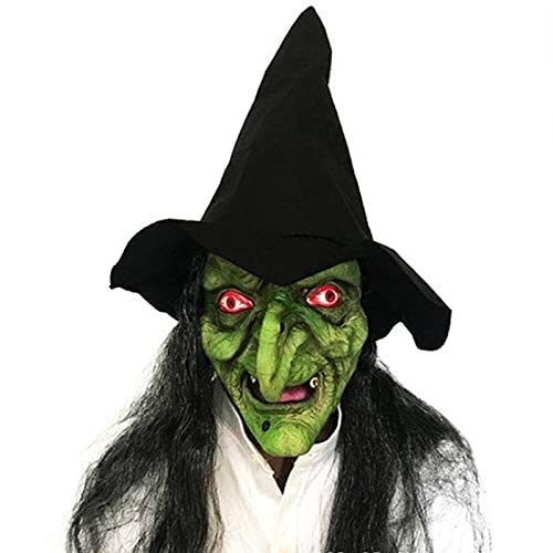 TITA-DONG Halloween-Hexenmaske mit Haaren, Latexmaske, Gruselige Realistische Maske, Gruselige Alte Frau, Hexenmaske, Alte Hexen-Anziehmaske für Halloween-Party(#1) von TITA-DONG
