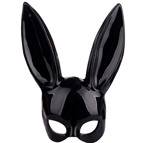 TITA-DONG Schwarze Hasenmaske, Hasenohr-Halbmaske für Erwachsene, Hasenohren, für Geburtstagsfeier, Ostern, Halloween, Kostümzubehör, Hasenmaske für Damen, Kostümmasken(Schwarz) von TITA-DONG