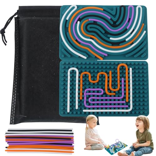 Sensory Fidget Board, Leises Brettspielzeug, Sensorik Activity Board, Grüner Silikon Sensory Board Mit Tragbarer Reisetasche und 20 Schnüren, Zum Beruhigung, Ängste Stressabbauen für Kinder 3+ Sensory Fidget Board, Leises Brettspielzeug, Sensorik Activity Board, Grüner Silikon Sensory Board Mit Tragbarer Reisetasche und 20 Schnüren, Zum Beruhigung, Ängste Stressabbauen für Kinder 3+ von TIVUNORON