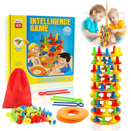 TIVUNORON Balance Turm Stapelspiel, Montessori-Kinderspiel zum Turmbrechen, Wackelturm Feinmotorik-Bausteine, Familienfeier Brettspiel für Kinder und Erwachsene, Geschenke für Jungen Mädchen von TIVUNORON