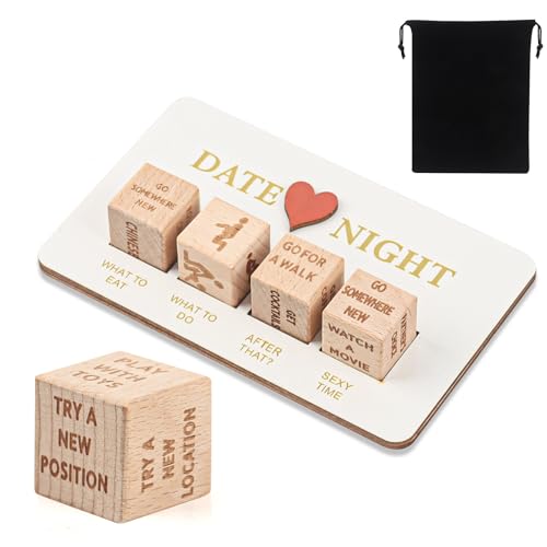 TIVUNORON Date Nacht Romantisches Paar-Würfel-Set, 5 Stück Date Night Würfel für Paare mit Schwarzer Tasche, Holz Würfel für Paare Spiele Set, Valentinstag, Jahrestag Geschenke, Spaß Geschenk-Sets TIVUNORON Date Nacht Romantisches Paar-Würfel-Set, 5 Stück Date Night Würfel für Paare mit Schwarzer Tasche, Holz Würfel für Paare Spiele Set, Valentinstag, Jahrestag Geschenke, Spaß Geschenk-Sets von TIVUNORON