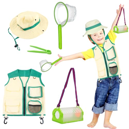TIVUNORON Entdeckerweste für Kinder, Forscherset für Kinder, Outdoor Adventurer Set mit Weste Erkundungshut Schmetterlingsnetz Habitat Box Pinzette, Forscher Kostüm Outdoor Spielzeug TIVUNORON Entdeckerweste für Kinder, Forscherset für Kinder, Outdoor Adventurer Set mit Weste Erkundungshut Schmetterlingsnetz Habitat Box Pinzette, Forscher Kostüm Outdoor Spielzeug von TIVUNORON