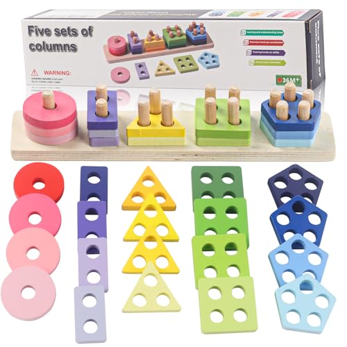TIVUNORON Formen Sortier Stapelspielzeug, Aktivitäts und Entwicklungsspielzeug, Farbverlauf Farben Montessori Stapelspielzeug, Holz, 5 geometrische Formen, Geschenk für Kinder von 1 2 3 Jahre TIVUNORON Formen Sortier Stapelspielzeug, Aktivitäts und Entwicklungsspielzeug, Farbverlauf Farben Montessori Stapelspielzeug, Holz, 5 geometrische Formen, Geschenk für Kinder von 1 2 3 Jahre von TIVUNORON
