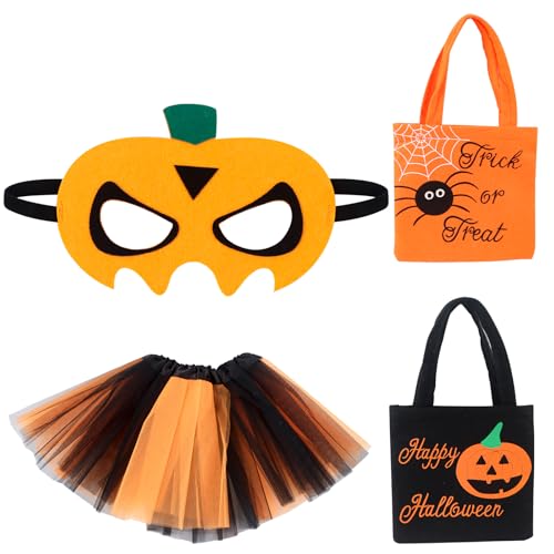 TIVUNORON Halloween Kürbis Kostüm Mädchen, Mädchen Halloween Kürbis Cosplay Set, Kürbis Tutu-Rock Halloween Kinder Kürbis Maske, 2 Pcs Halloween Süßigkeiten Tasche, Geschenke für Kürbis Spooky Outfits TIVUNORON Halloween Kürbis Kostüm Mädchen, Mädchen Halloween Kürbis Cosplay Set, Kürbis Tutu-Rock Halloween Kinder Kürbis Maske, 2 Pcs Halloween Süßigkeiten Tasche, Geschenke für Kürbis Spooky Outfits von TIVUNORON