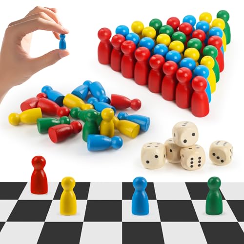 TIVUNORON Spielfiguren aus Holz für Brettspiele, 80 Stück Bunte Spielfiguren(4 Farben) und 5 Stück Würfel aus Holz, hölzerne Halmakegel für Desktop Puzzle Spielzeug TIVUNORON Spielfiguren aus Holz für Brettspiele, 80 Stück Bunte Spielfiguren(4 Farben) und 5 Stück Würfel aus Holz, hölzerne Halmakegel für Desktop Puzzle Spielzeug von TIVUNORON