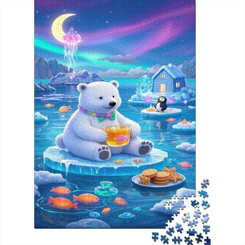 Eisbär Puzzle Fantasy Aurora Süßer Bär Erwachsenenpuzzle 1000 Teile Stressabbau-Spielzeug Holzpuzzles PuzzlePädagogisches Für Erwachsene 1000pcs (75x50cm) von TJLROUVNK