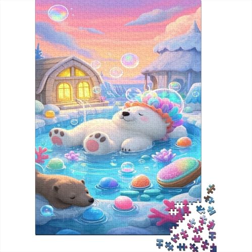 Eisbär Puzzle Winter Scene Nette Haustiere Buntes Legespiel 1000-teilige Stressabbau-Spielzeug Holzpuzzles PuzzlePädagogisches Für Erwachsene Kinder 1000pcs (75x50cm) von TJLROUVNK