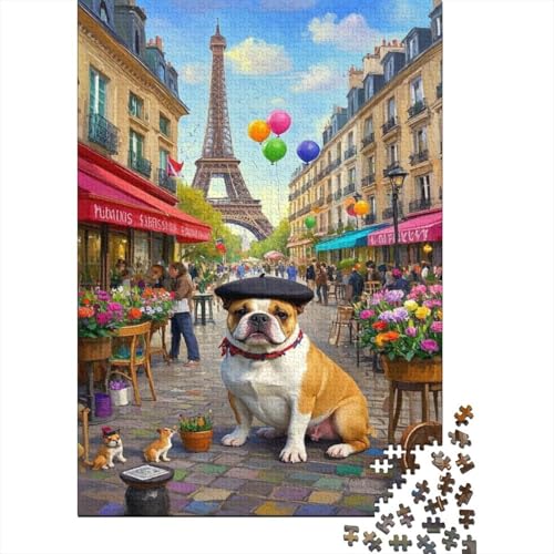 Französische BullHundge Puzzle Paris City Buntes Legespiel 1000-teilige Stressabbau-Spielzeug Holzpuzzles PuzzlePädagogisches Für Erwachsene Kinder 1000pcs (75x50cm) von TJLROUVNK