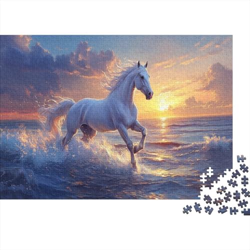 Galloping White Pferd Puzzle The Untergehende Sonne Lernspiel 1000-teilige Geschicklichkeitsspiel Holzpuzzles PuzzlePädagogisches Für Erwachsene Und Kinder Ab 14 Jahren 1000pcs (75x50cm) von TJLROUVNK