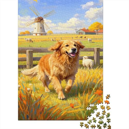 Golden Retriever Puzzle Landwirtschaftsland Erwachsenenpuzzle 1000 PCS Geschicklichkeitsspiel Holzpuzzles PuzzlePädagogisches Für Erwachsene Kinder 1000pcs (75x50cm) von TJLROUVNK