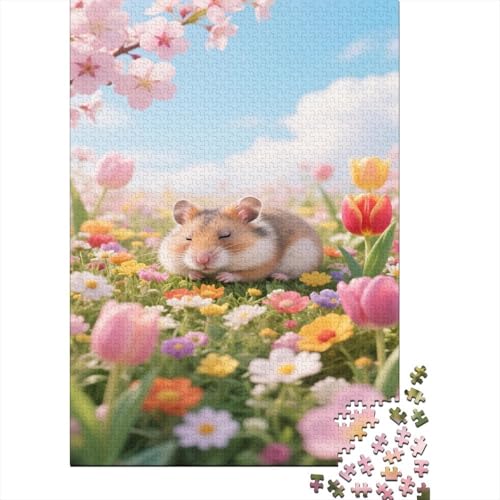Hamster Puzzle Blumen Erwachsenenpuzzle 1000 PCS Herausforderungsspielzeug Holzpuzzles PuzzlePädagogisches Für Erwachsene Und Kinder Ab 14 Jahren 1000pcs (75x50cm) von TJLROUVNK